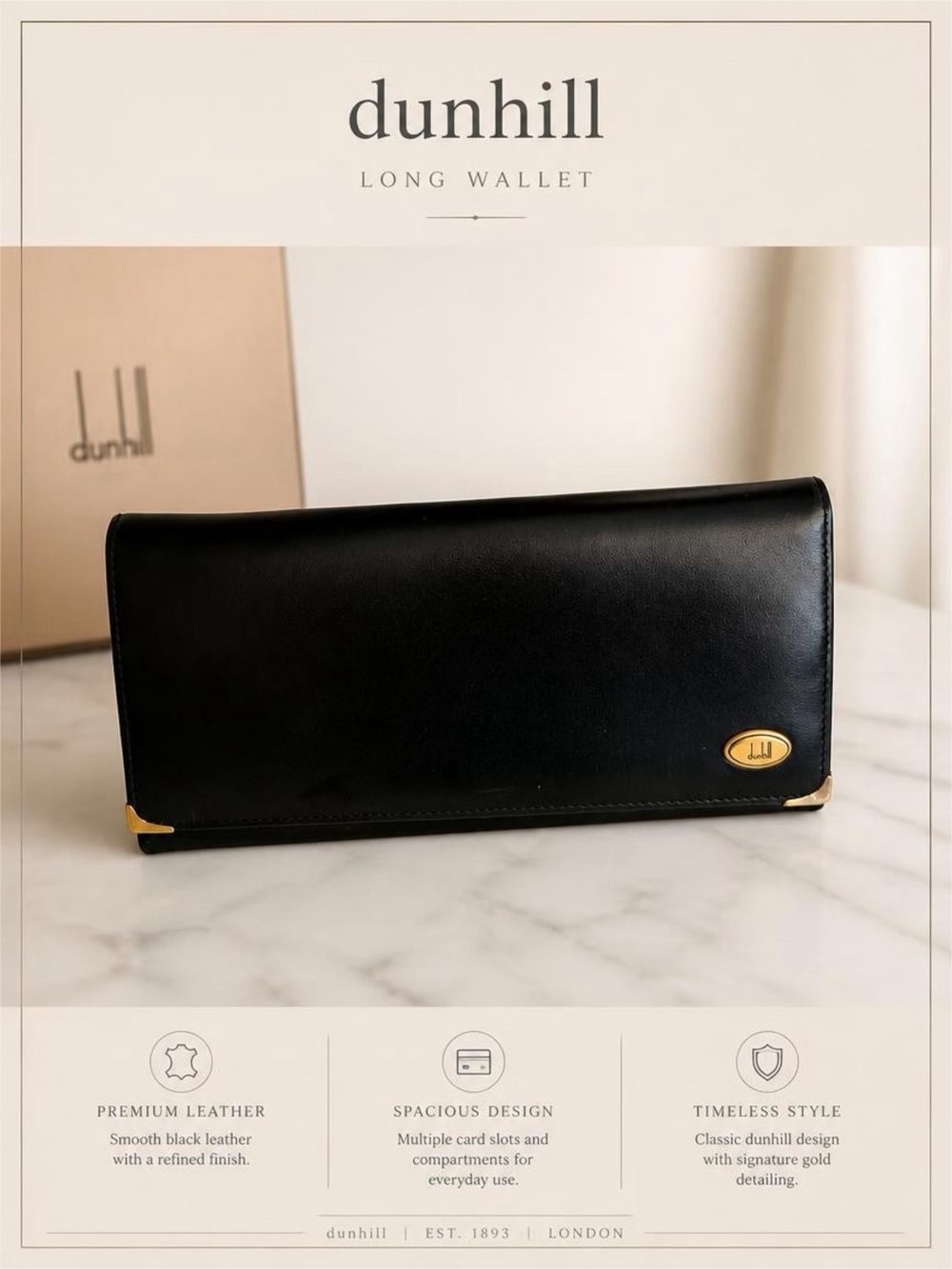✨ Vintage Dunhill • Black Leather • Original Box ✨